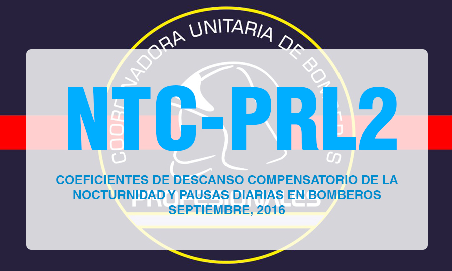 NTC-PRL2. Coeficientes de descanso compensatorio de la nocturnidad y pausas diarias en bomberos. Septiembre, 2016